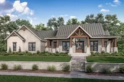 Split Bedroom Hill Country House Plan with Large Walk-in Pantry - 2454 Sq Ft