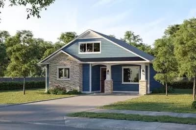 1-Bed Craftsman-inspired Home Plan with Open Living Space