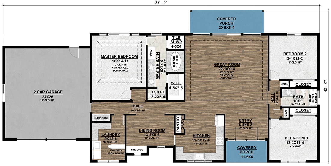 Plan 420005WNT: Contemporary Ranch House Plan with Exterior Stone Accents - Floor Plan - Main Level - New American, Northwest, Ranch