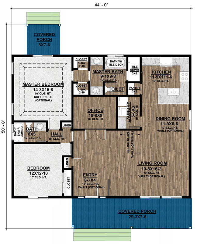 Plan 420008WNT: 2 Bed Craftsman Bungalow with 6-Foot Deep Front Porch - Floor Plan - Main Level - Country, Craftsman, New American, Ranch