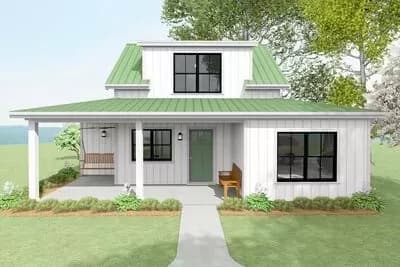 Quaint 2-Bed House Plan with Wrap-Around Porch
