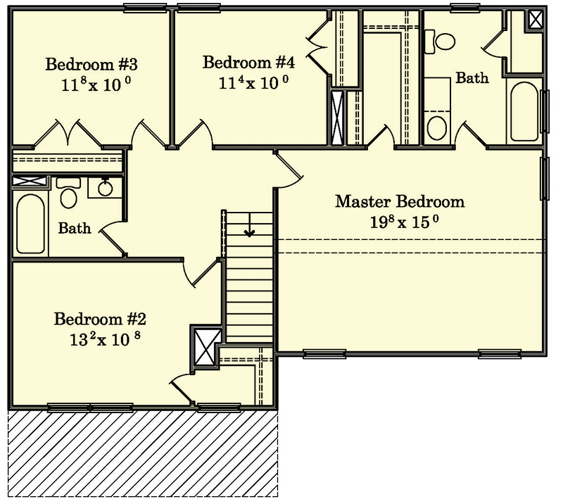 Plan 11933LW: Two-Story House Plan with Upstairs Bedrooms - Floor Plan - 2nd Floor - Country, Traditional