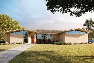  Mid-Century Modern Ranch Home Plan with Large Covered Patio