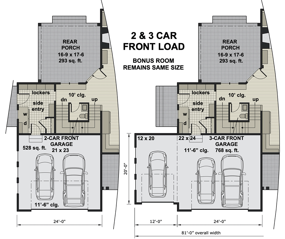 Plan 14687RK: New American Farmhouse Plan with Optional Third Garage Stall - Floor Plan - Front Facing Garage Options
 - Country, Farmhouse, Modern Farmhouse, New American, Southern