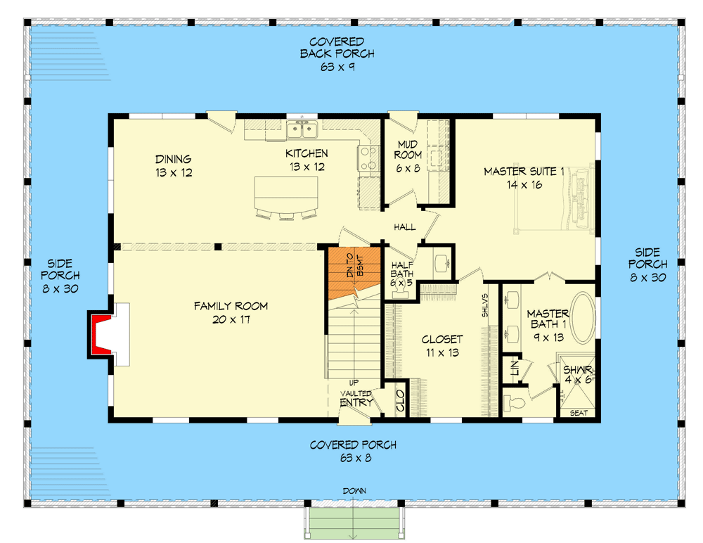 Plan 68660VR: Country House Plan with Wraparound Porch and Three Bedroom Suites - 2662 Sq Ft - Floor Plan - Main Level with Optional Basement Stairs - Country, Farmhouse, Traditional