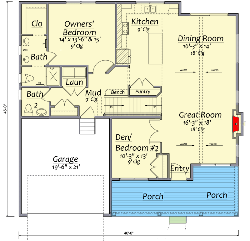 Plan 730006MRK: New American Farmhouse Plan with Kids Room Upstairs - Floor Plan - Main Level - Bungalow, Cape Cod, Cottage, Country, Craftsman, Farmhouse, Modern Farmhouse, New American, Northwest, Southern, Traditional