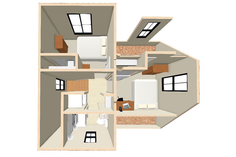 Plan 430802SNG: Exclusive Two-Story House Plan with Upstairs Bedrooms - Floor Plan - 3D Second Floor - Cottage, Country, Vacation