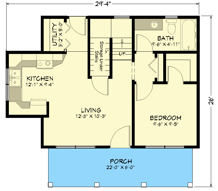 Plan 430804SNG: Exclusive Small Home Plan with Two Bedrooms - Floor Plan - Main Level - Cottage, Country, Vacation
