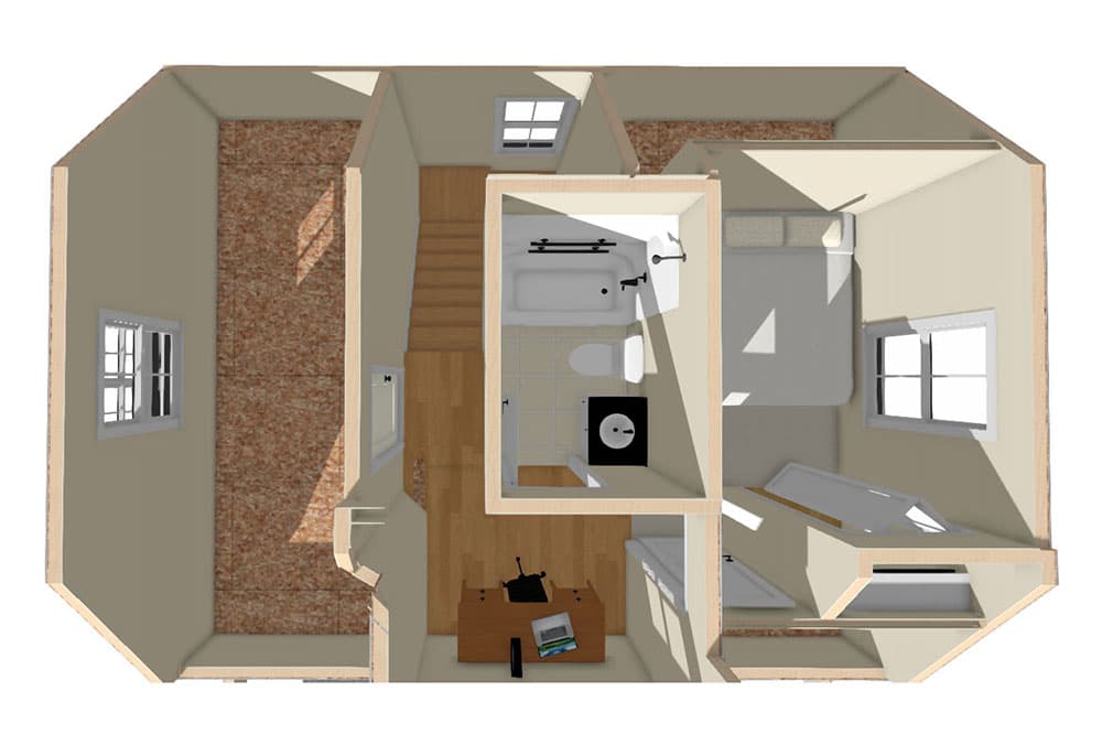 Plan 430804SNG: Exclusive Small Home Plan with Two Bedrooms - Floor Plan - 3D Second Floor - Cottage, Country, Vacation