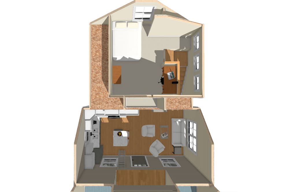 Plan 430805SNG: Exclusive Compact House Plan with Vaulted Grand Room - Floor Plan - 3D Second Floor - Cabin, Cottage, Country, Farmhouse, Rustic, Vacation
