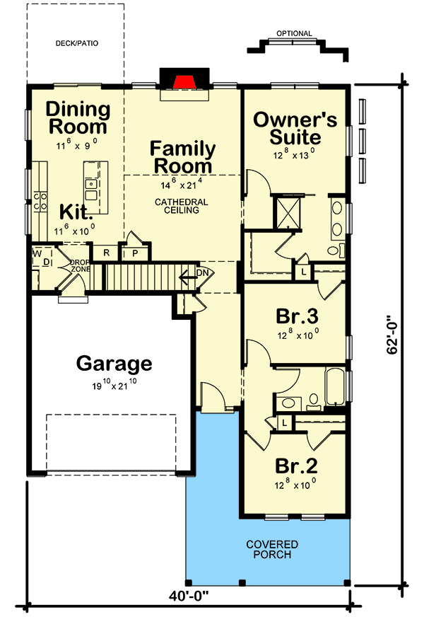 Plan 42636DB: Quaint 3-Bed Home Plan with Cathedral Ceiling - Floor Plan - Main Level - Traditional