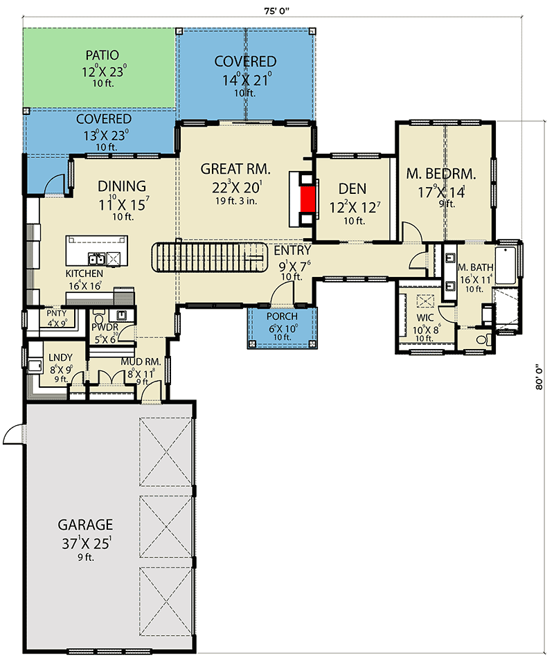 Plan 280086JWD: 3-Bed Mountain House Plan with Sweeping Rearward Views - Floor Plan - Main Level - Craftsman, Mountain