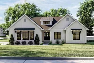 One-Story Modern Farmhouse Plan with Cathedral Ceiling in the Great Room - 1678 Sq Ft