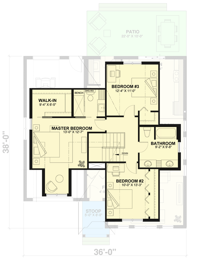 Plan 22578DR: New American Home Plan with Upstairs Bedrooms - Floor Plan - 2nd Floor - Craftsman, New American, Northwest