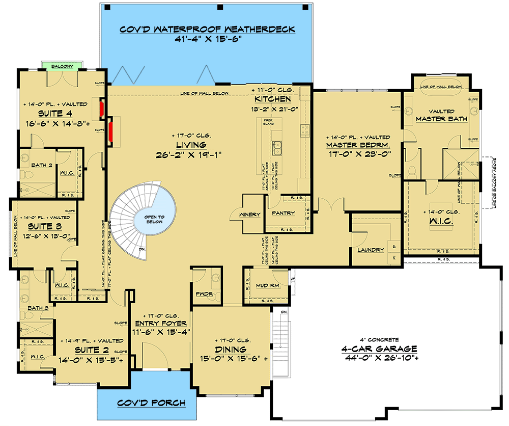 Plan 666092RAF: Spacious Contemporary House Plan with Wood Workshop - Floor Plan - Main Level - Contemporary, Modern, Northwest