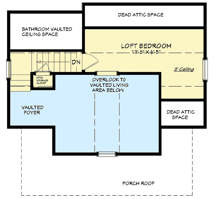 Plan 430808SNG: 750-Square Foot Cottage House Plan with Vaulted Living Room - Floor Plan - 2nd Floor - Cottage, Country, Farmhouse, New American, Vacation