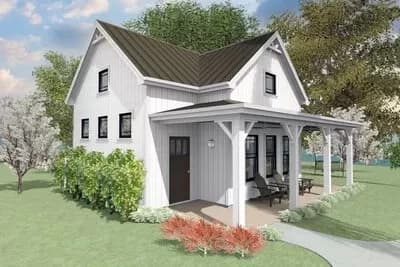 750-Square Foot Cottage House Plan with Vaulted Living Room