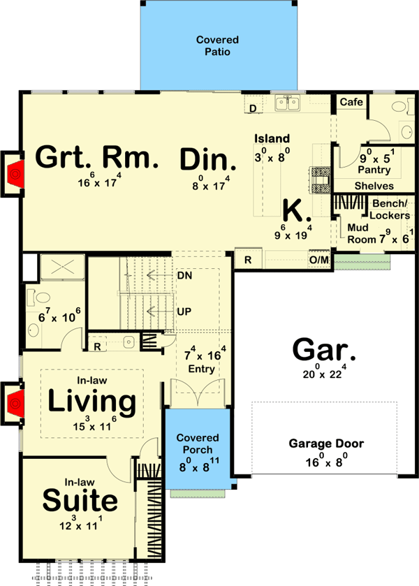 Plan 62881DJ: 5-Bed New American House Plan with In-Law Suite - Floor Plan - Main Level - Craftsman, Modern Farmhouse, New American