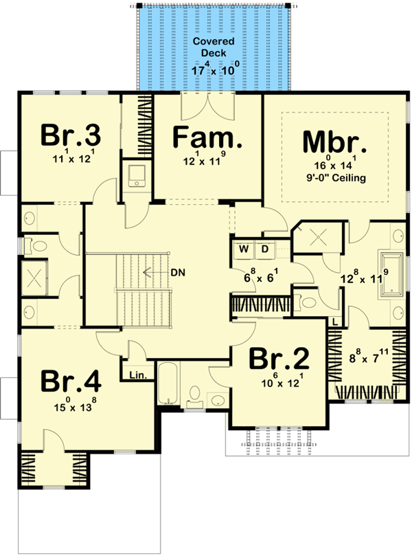 Plan 62881DJ: 5-Bed New American House Plan with In-Law Suite - Floor Plan - 2nd Floor - Craftsman, Modern Farmhouse, New American
