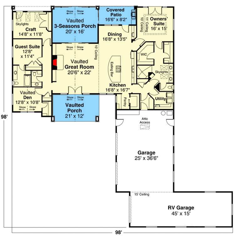 Plan 72978DA: Country Craftsman Home Plan with RV Garage - Floor Plan - Main Level - Country, Craftsman, Ranch