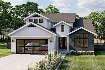 4-Bed Modern New American House Plan with 2-Story Great Room and Loft - 2983 sq Ft