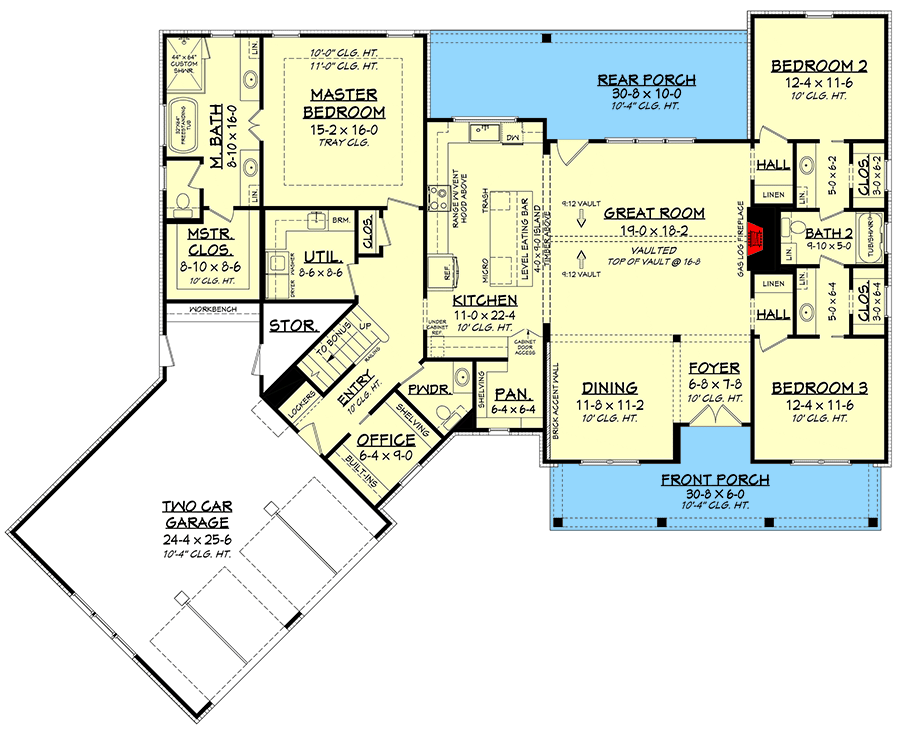 Plan 51840HZ: Sophisticated Modern Farmhouse Plan with Angled Garage - 2301 Sq Ft - Floor Plan - Main Level - Country, Farmhouse, Modern Farmhouse, New American