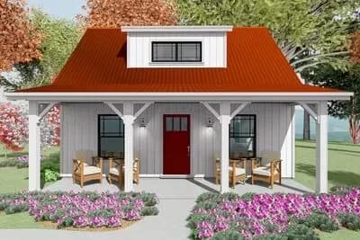 Universal Design ADU Farmhouse Plan with Spacious Porch