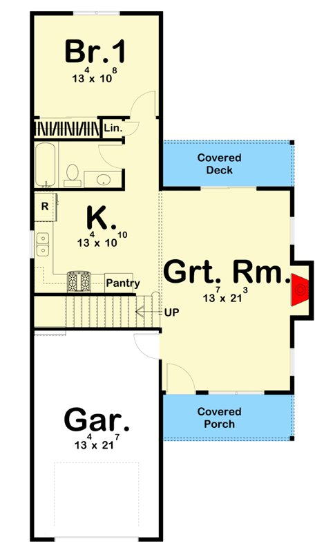 Plan 62883DJ: 2-Bed Modern Farmhouse Cabin Plan with 2-Story Great Room - Floor Plan - Main Level - Country, Farmhouse, Modern Farmhouse