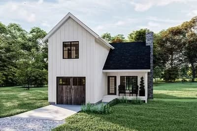 2-Bed Modern Farmhouse Cabin Plan with 2-Story Great Room