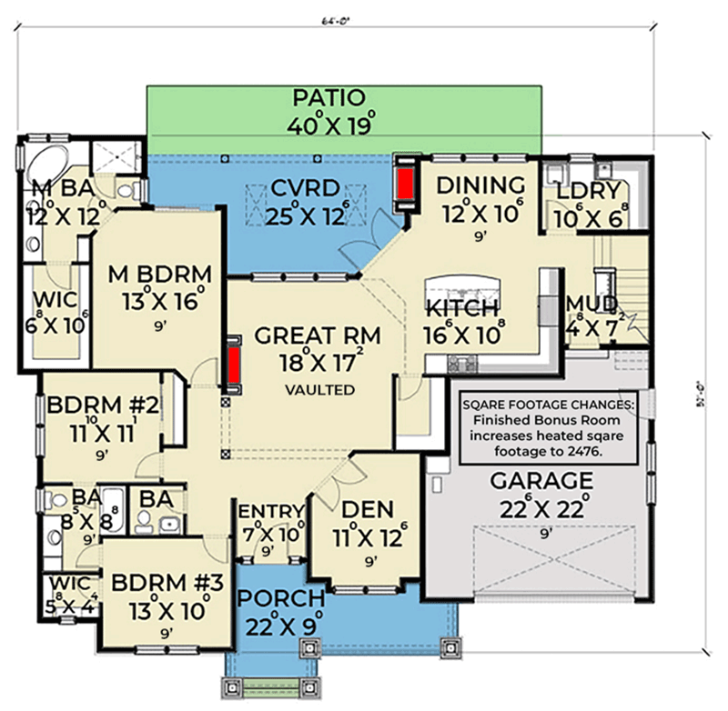 Plan 280090JWD: Mountain Craftsman House Plan with Bonus Room above Garage - 2124 Sq Ft - Floor Plan - Main Level - Craftsman, Mountain, Northwest