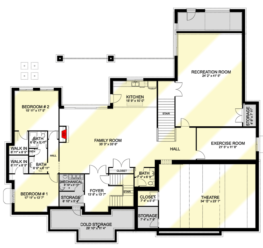 Plan 61358UT: Exclusive New American Home Plan with Optional Sport Court - Floor Plan - Optional Lower Level - Craftsman, New American
