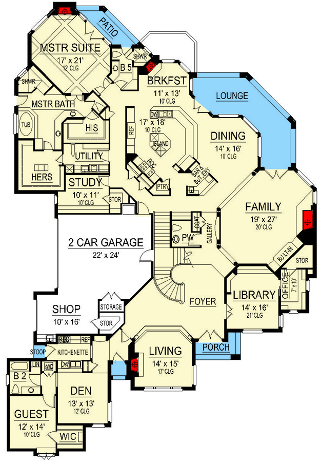 Plan 36620TX: Spacious Southern Home Plan with In-Law Suite - Floor Plan - Main Level - European, Southern, Traditional