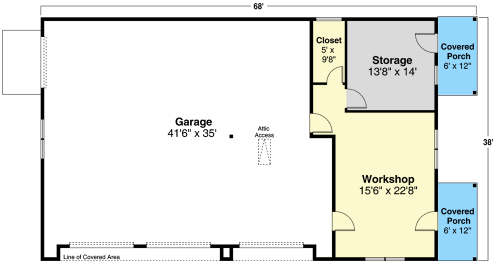 Plan 72988DA: 3-Car Garage with Heated Workshop - Floor Plan - Main Level