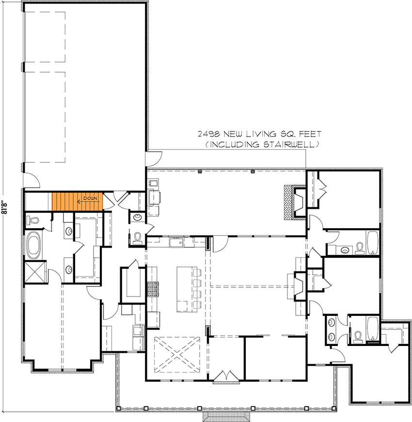 Plan 56478SM: Perfectly Balanced 4-Bed Modern Farmhouse Plan - Floor Plan - Basement Version - Stair Location - Country, Modern Farmhouse, New American, Traditional