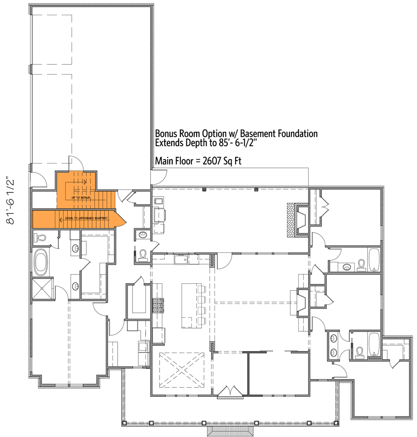 Plan 56478SM: Perfectly Balanced 4-Bed Modern Farmhouse Plan - Floor Plan - Basement Version w/ Room Above Garage - Stair Location - Country, Modern Farmhouse, New American, Traditional
