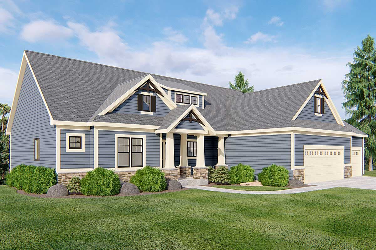 Plan 149002AND: Craftsman Ranch Home Plan with Optional Lower Level