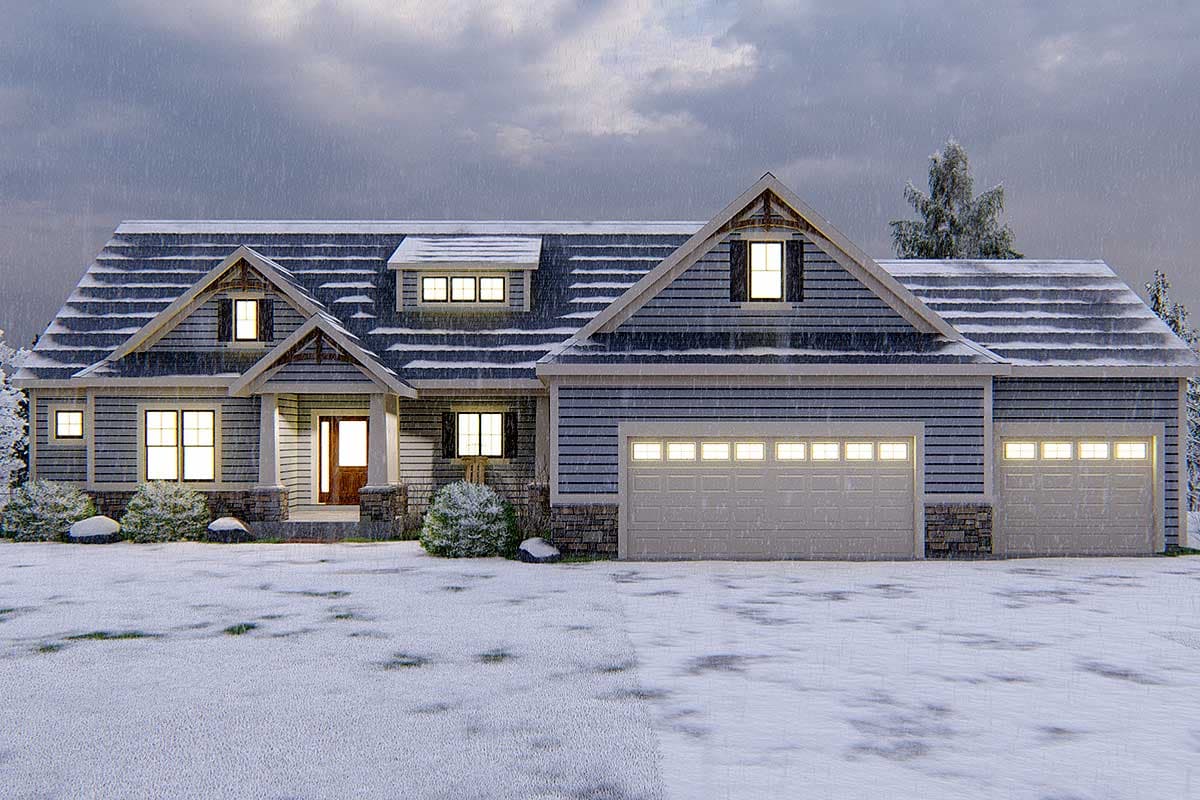 Plan 149002AND: Craftsman Ranch Home Plan with Optional Lower Level