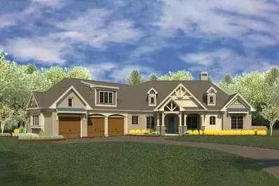 Country Craftsman House Plan with 45-Degree Angled Garage - 2919 Sq Ft