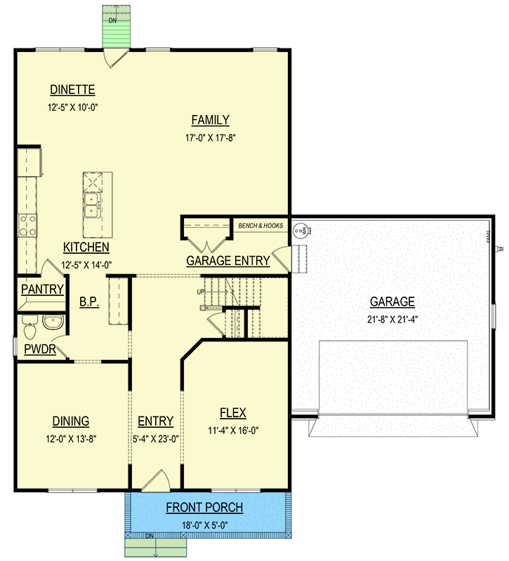 Plan 83611CRW: Two-Story Country House Plan with Main-Level Flex Room - Floor Plan - Main Level - Country, Traditional