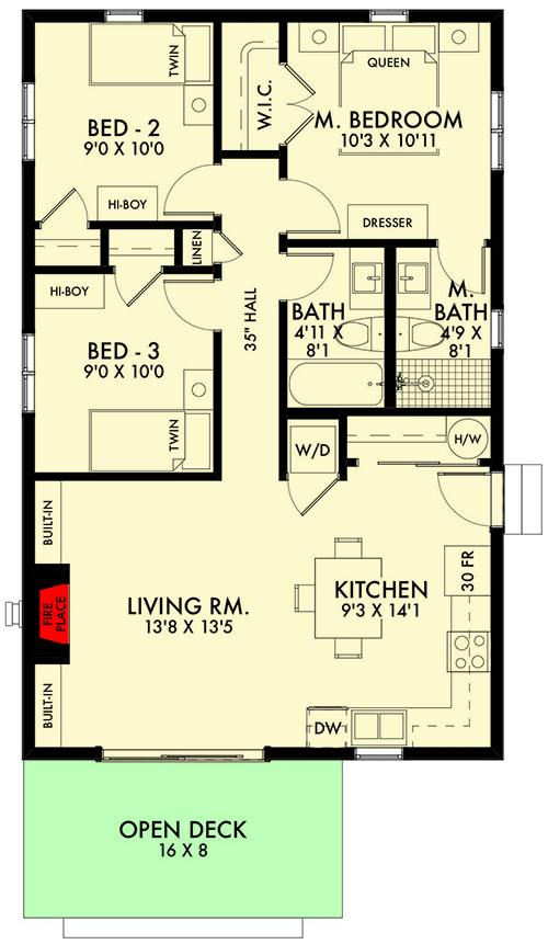 Plan 67776NWL: Three Bedroom Classic Ranch Home Plan - 900 Sq Ft - Floor Plan - Main Level - Ranch, Traditional