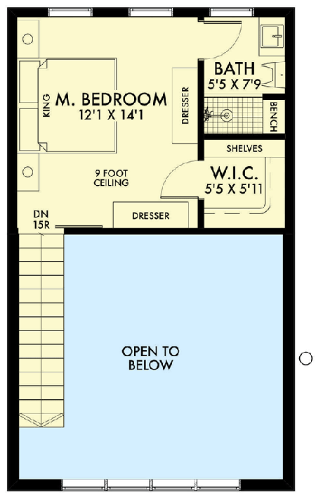Plan 67778NWL: Modern Minimalist Home Plan with 2-Story Living Room - 893 Sq Ft - Floor Plan - 2nd Floor - Cottage, Mountain, Vacation
