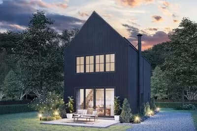 Modern Minimalist Home Plan with 2-Story Living Room - 893 Sq Ft