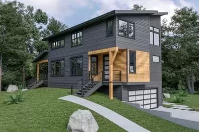 3-Bed Contemporary Home Plan with Lower-Level Garage