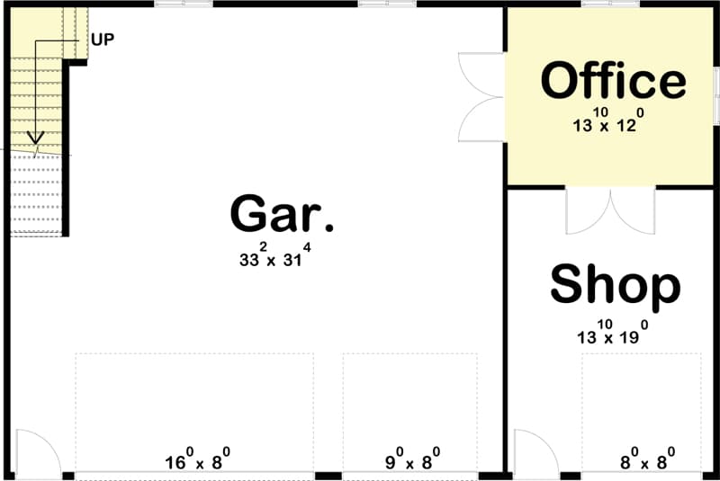 Plan 62887DJ: 3-Car Craftsman Garage with Shop and Office Space - Floor Plan - Main Level - Craftsman, Mountain, Northwest, Rustic