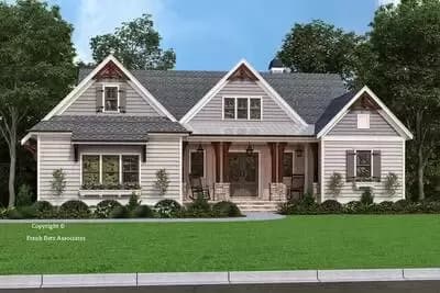 Multi-gabled 4-Bed House Plan on a Walkout Basement
