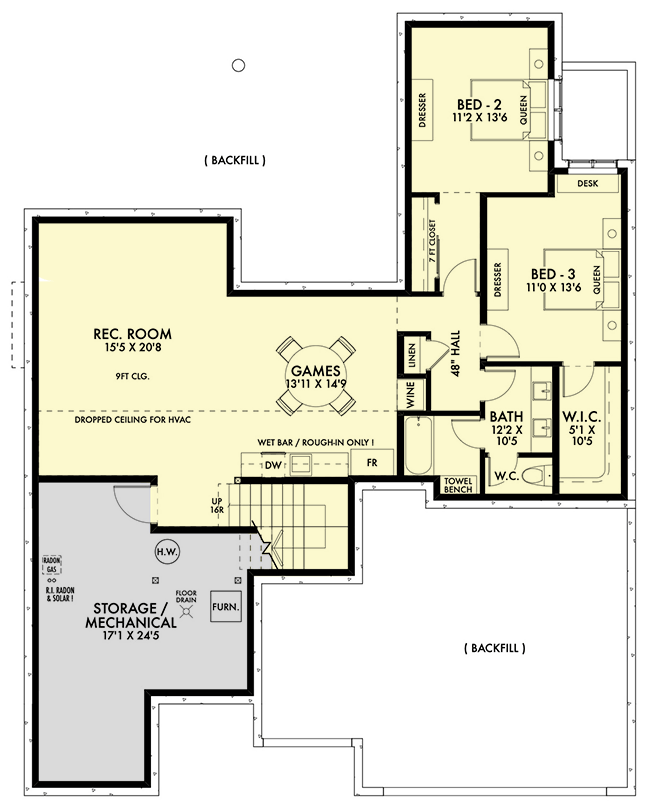 Plan 67783NWL: New American House Plan with Central Kitchen and Open Concept Living Area - Floor Plan - Basement Level - Contemporary, New American, Ranch