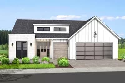 New American House Plan with Central Kitchen and Open Concept Living Area