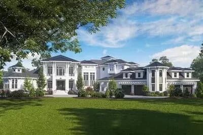 Luxury New American House Plan with Two Master Suites and an Elevator