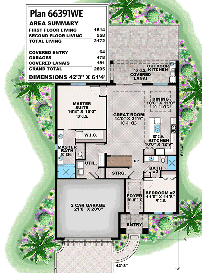 Plan 66391JMD: 4-Bed Tuscan Home Plan with First-Floor Master Suite - Floor Plan - Main Level - Coastal, European, Florida-Style, Mediterranean, Spanish, Tuscan