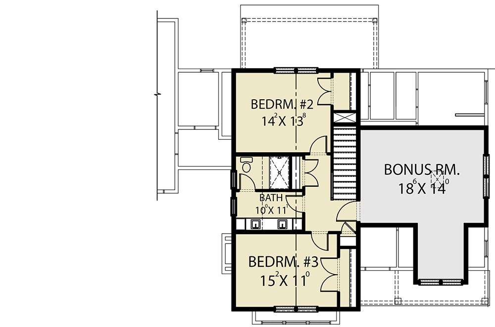 Plan 280095JWD: Open Concept Modern Farmhouse Plan with Two Upstairs Bedrooms Plus Bonus - 2443 Sq Ft - Floor Plan - 2nd Floor - Country, Craftsman, Modern Farmhouse, New American